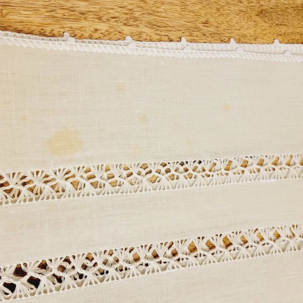 Handmade Vintage Drawd Thread Work Tablecloth Linen Table Runner